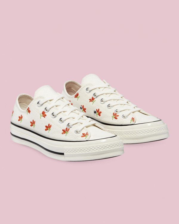 Converse Chuck 70 Embroidered Garden Party Beige Sko Danmark - Converse Lave Sneakers Dame - 84167ZR